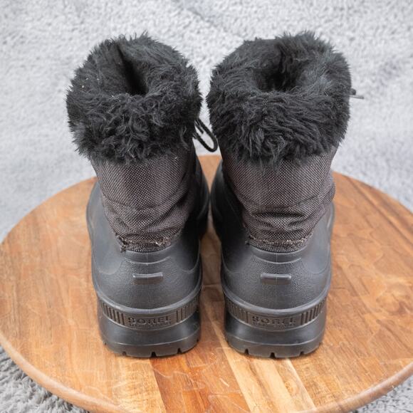 SOREL Black Nylon and Rubber Winter Boots Faux Fur Trimmed Felt Liners Womens 10 - Picture 4 of 8